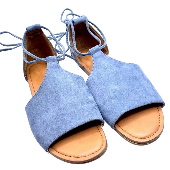 Universal Thread Aileen Ankle Lace Up Blue Faux Suede Open Toe Sandals Size 8.5 - Picture 2 of 9